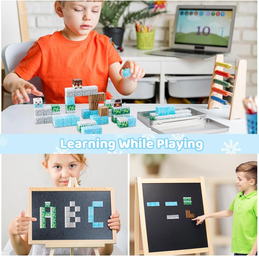 Pieces Magnetic Building Blocks Travel Toy, Mini Magnetic Building Toy with Portable Iron Box, Educational Toy for Children from 3+ Years