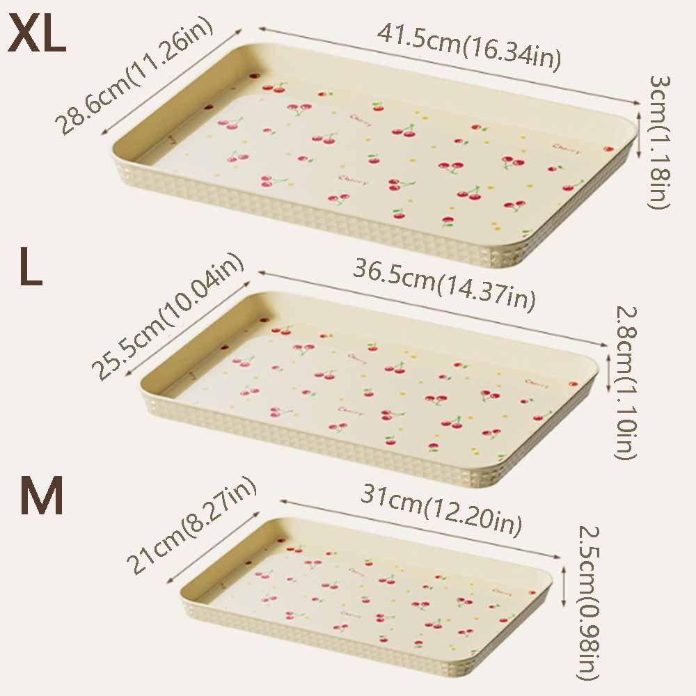 Cherry Pattern Rectangular Storage Tray Stackable Lightweight Plastic Dessert Tray Durable Anti-Slip Serving Tray