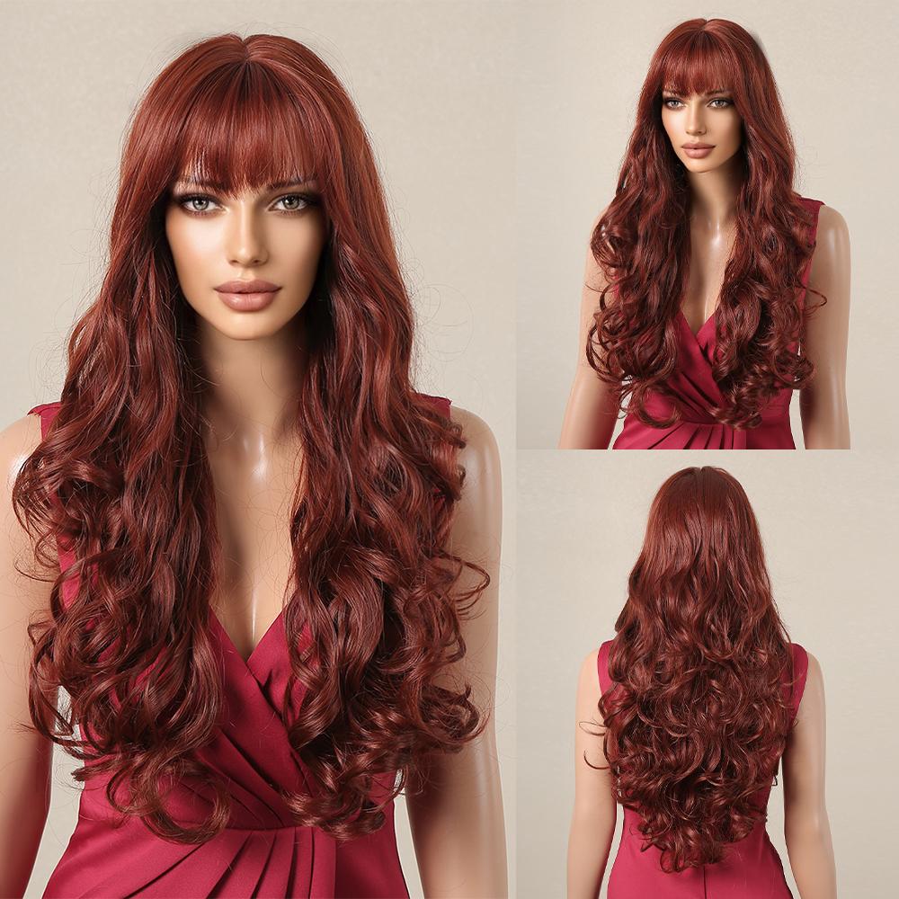 LOUIS FERRE Серо-коричневый Ombre Блондинка Волнистые парики Длинный вьющийся парик с натуральной волной для женщин Накладные волосы с челкой Ежедневный парик из волокна для косплея