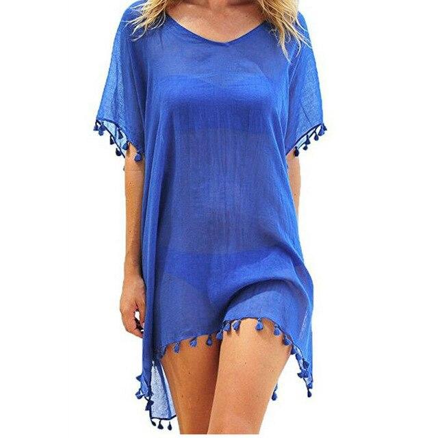 Women Beachwear Swimwear Tassel Bikini Cover Up Summer Kaftan Sarong Beach Dress