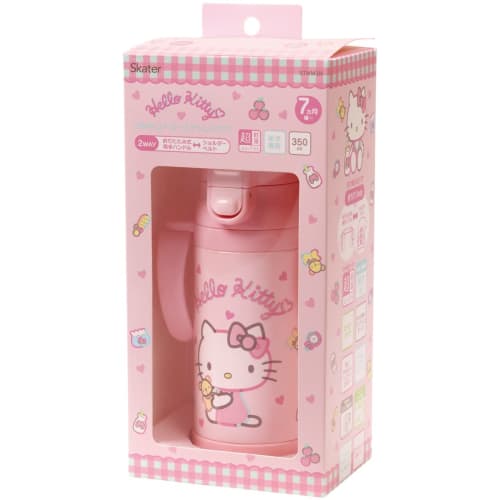 Skater 2-Way Stainless Steel Water Bottle with Two-Handle Handles and Straw, 350ml, Baby Mug, Sanrio Hello Kitty Plush Toy, for Girls, STWM3N-A