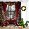 Красная Рождественская Занавеска для Душа Рождественские Елки Подарок Окно Зимний Лесной Пейзаж Новый Год Домашнее Настенное Украшение Декор для Ванной Комнаты С Крючками