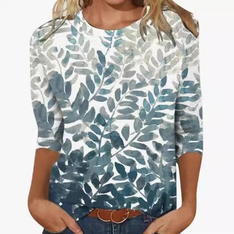 Летняя футболка-пуловер с круглым вырезом и цифровым принтом 3D с рукавами три четверти
