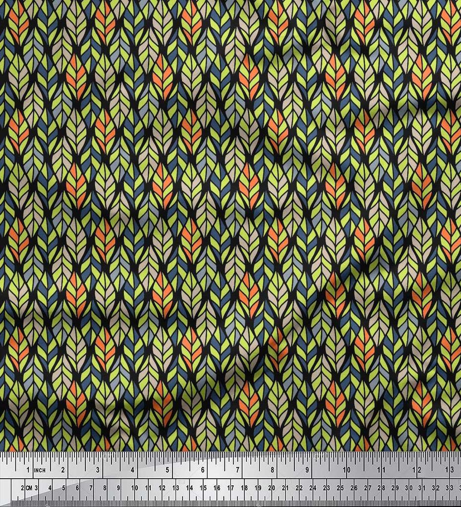 Soimoi Japan Crepe Satin Fabric Leaves Small Decor Fabric Printed Metre 42 Inch