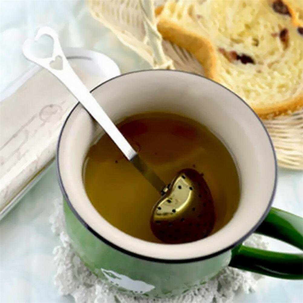 4 шт., нержавеющая сталь, форма сердца, ситечко для заваривания чая, длинная ручка, фильтр для заваривания чая для рассыпного чая