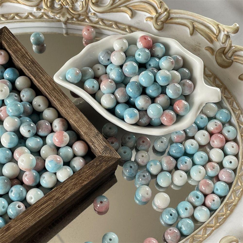 40pcs/set Makeing Bracelet Coloured Glaze Beads Round Loose Spacer Beads Jewelry Making