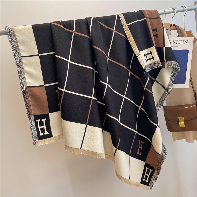 Warm Plaid Cashmere-Feel Tassel Shawl: Versatile, Cold-Proof Scarf & Blanket