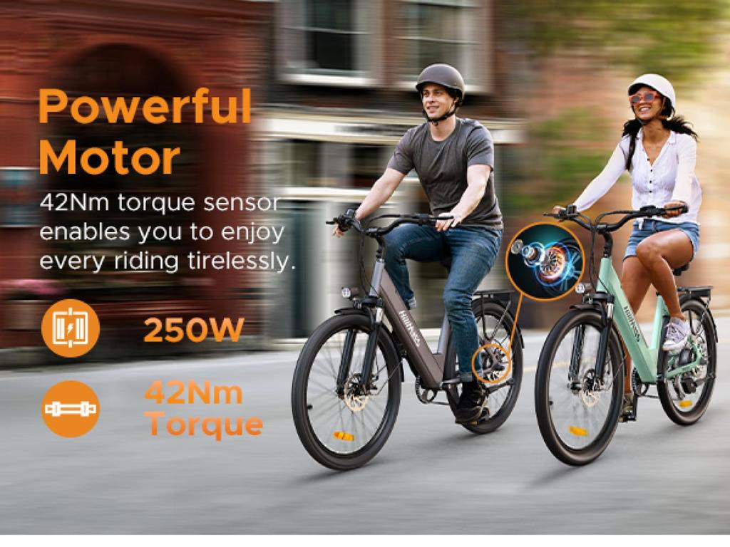 HILLMILES MileCity 1 Straddle Electric Bike: 80-100 km range, 20" wide tires, Shimano 7-speed gearbox, IPX4 - Urban commuting