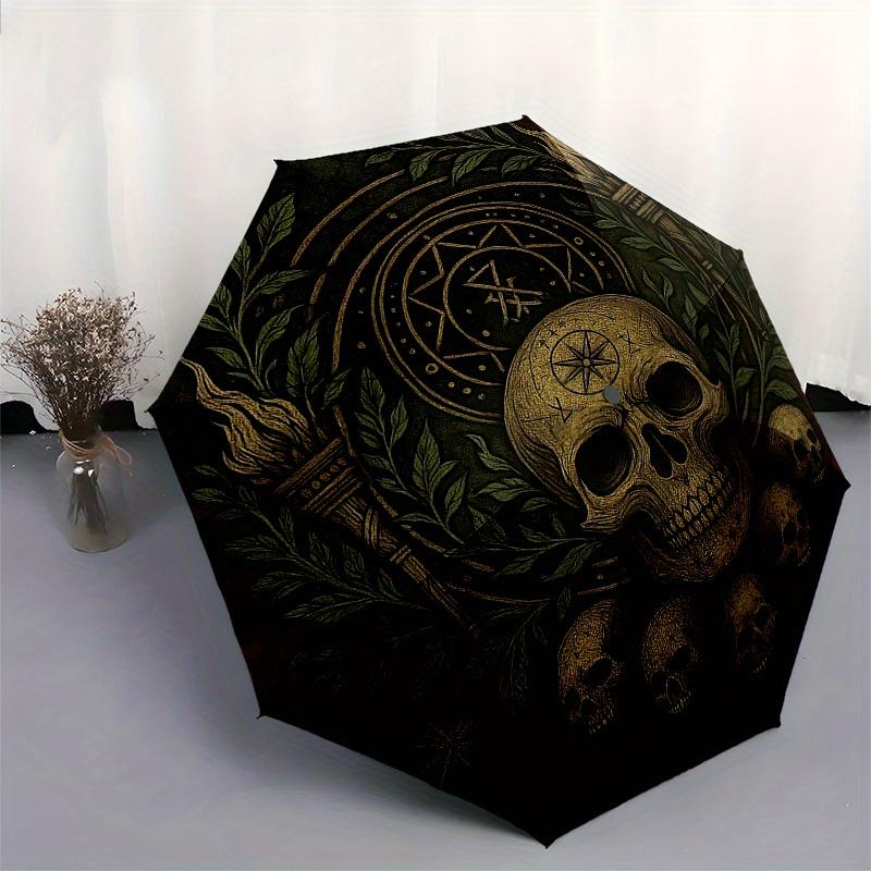 Dark Mystic Skulls: Circular Wall Art DecorUmbrella, Portable 3-Fold Compact Umbrella for Men & Women Gift