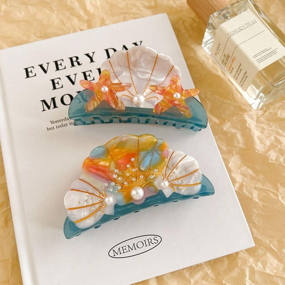 Korean Style Shell Hair Claw Acetic Acid Geometry Shark Clip Hairpin Ocean Series Hair Claw Girls