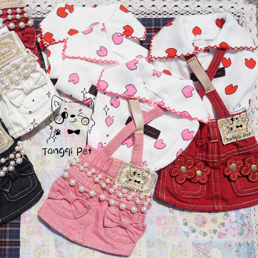 Tangqi Домашняя кошка и собака Мультяшная футболка с отложным воротником в форме сердца, японский и корейский стиль, лайкра хлопок.