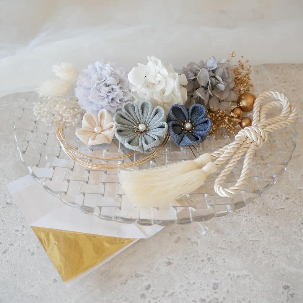 Lomeri In 8 Hair Ornament Set Tsumami Crafts Crepe Coming of Age Ceremony Graduation Ceremony Wedding Furisode N3 [Available Colors] 14-piece (Gray)