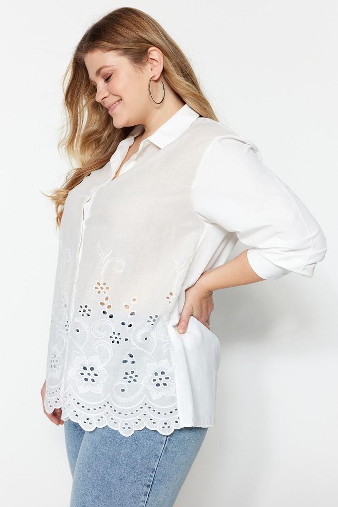 Женская белая тканая рубашка больших размеров с отделкой фестонами больших размеров