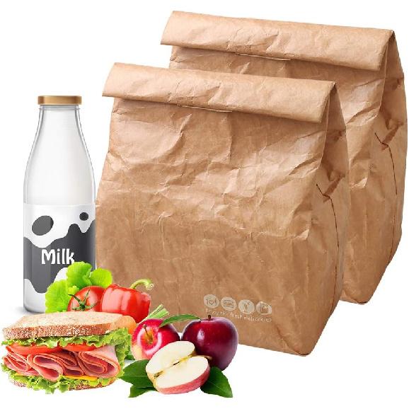 Hangnuo 2 Pack ulated Brown Paper Lunch Bags Reble, Retro Lunch Sacks for Adults Work Office, Brown Paper - 7.8 x 5.9 x 11.8 inches