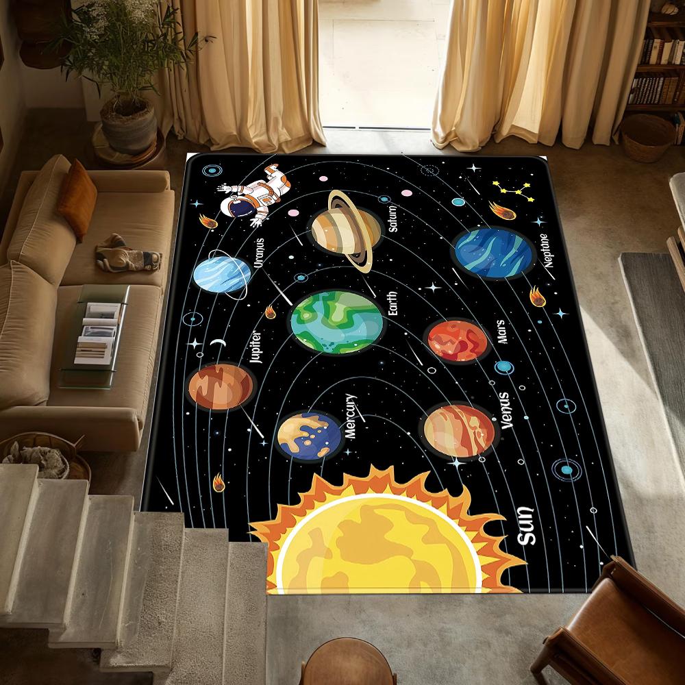 Solar System Planets Astronaut Play Mat Educational Space Non-Slip Carpet Astronomy Learning Home Decor for Playroom Living Room