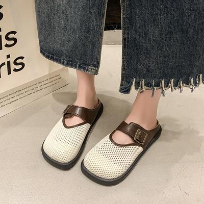 Сетчатые полутапочки женская уличная обувь высококлассная мягкая подошва дышащие не устают ноги четырехсезонные сандалии сандалии с закрытым носком