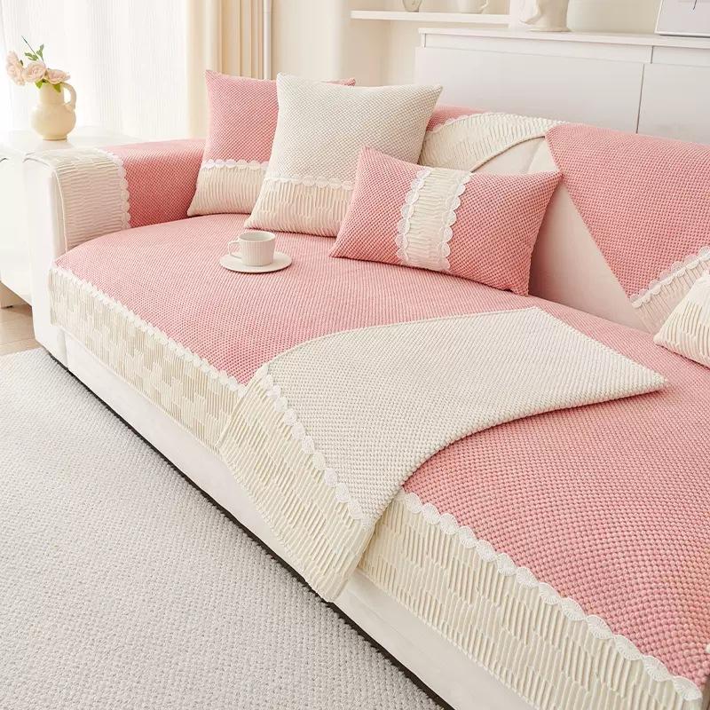 Диванная подушка в кремовом стиле, осень и зима, универсальный кожаный чехол для дивана на четыре сезона, плюшевый чехол, подушка для полотенец