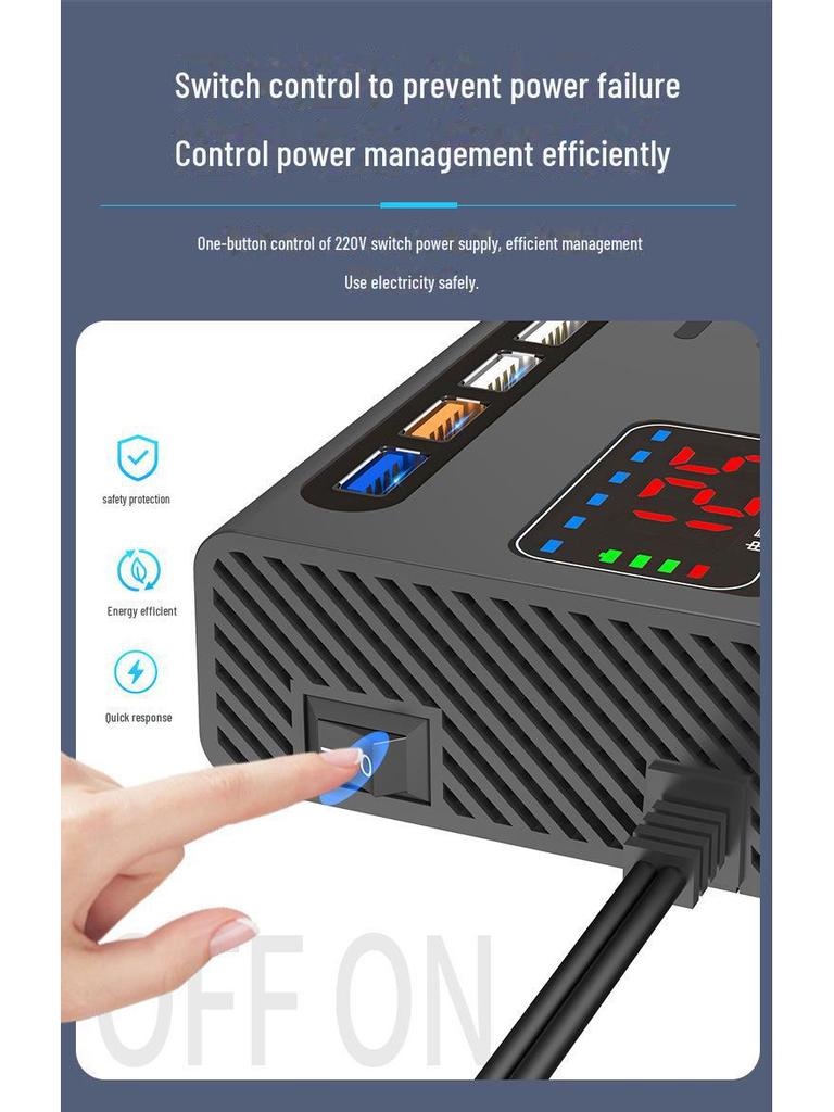 Car and Truck Inverter: 12V/24V To 220V Converter with USB and Fast Charging Ports.