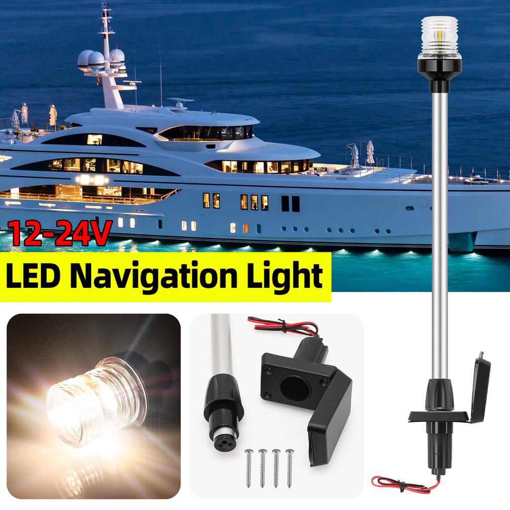 22Inch LED Sailing Signal Light Marine Boat Yacht Navigation Light Polygonal/Round Fixed Type with Socket Light Anchor Lamp
