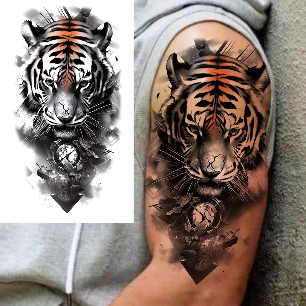 1 Sheet Wolf Tiger Astronaut Dragon Skeleton Temporary Tattoos For Women Men Adults Fake Skull Flower Tattoo Sticker Waterproof