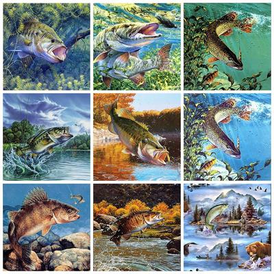 5d Алмазная картина Рыба Мозаика Животное Подарок ручной работы DIY Алмазная вышивка Крестом Озеро Домашний декор