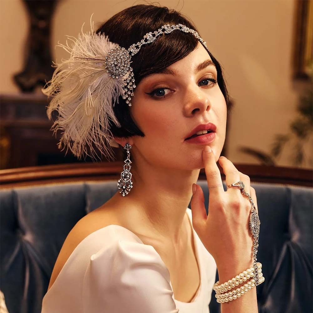 Crystal Cosplay Dress Headwear Vintage 1920s Hair Accessories Feather Headband  Bridal Headdress