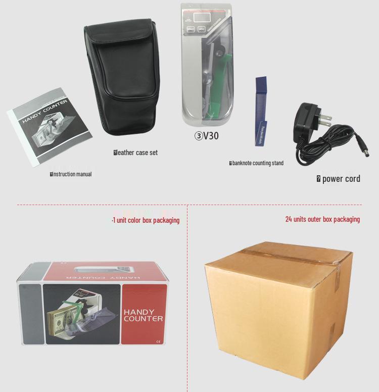 V30 Portable Handheld Multi-Currency USD Counter with Battery Adapter