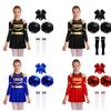 Kids Girls Cheerleading Uniform Outfit Children Long Sleeve Dress with Stockings Headwear and 2 Pom Poms