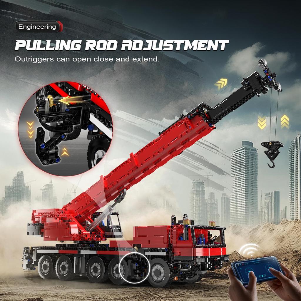 Mould King 17074 Technik LTM 1110 Crane Building Blocks APP Remote Control Engineering Car 8 MOC Crane Building Blocks Suitable for Kids and Kit,