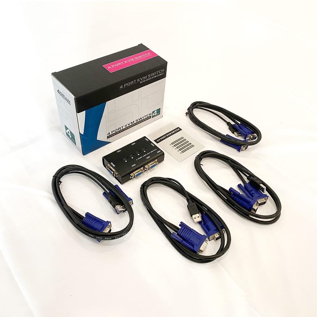 Yinker VGA KVM USB VGA KVM-переключатель с 4 KVM-кабелями и 3 USB-портами для совместного использования 1 монитора с 4 переключателями для клавиатуры и мыши, 4-портовые хабы, компьютеры,