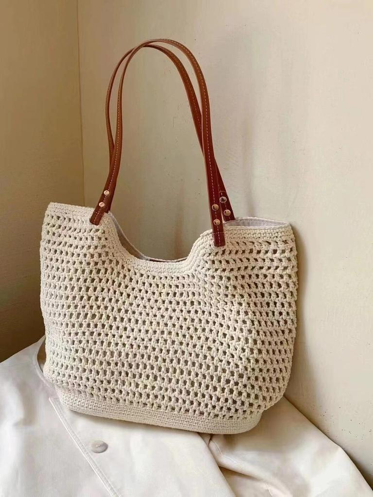 2024 Summer Women's Large Straw Tote: Braided Beach Bag for Seaside Vacations, One-Shoulder Design