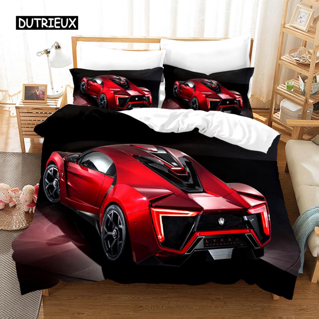 Пододеяльник для спортивного автомобиля Гоночный автомобиль Крутая машина Комплекты постельного белья Полиэстер для подростков Детей Мальчиков Крутое украшение для спальни Современный дизайн Тема