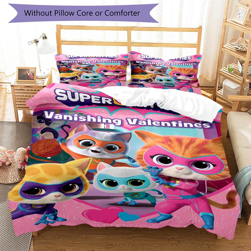 3pcs Super Kitties Adventures2 Design Cover Set - HD Printed Bedding with 1 Cover and 2 Pillowcases - Perfect for Home and Dorm Decor