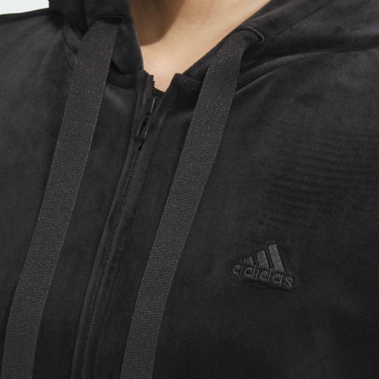 Adidas Однотонная повседневная куртка с капюшоном на молнии для женщин, черные куртки IV7564