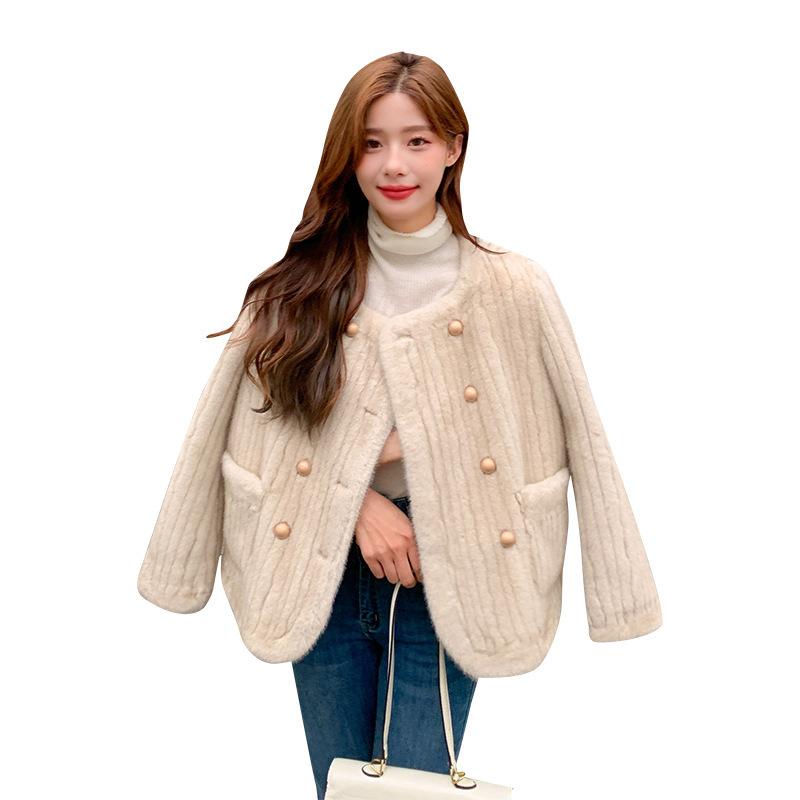 Mink fur coat women's winter 2024 new Xiaoxiangfeng imitation sheep shearing fur integrated lamb wool coat