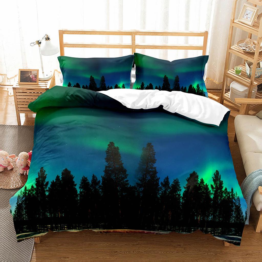 Northern Lights Duvet Cover Collection King Full Size Natural Wonders Polyester Comforter Cover For Kids Teens Bedding Collection Quilt Cover