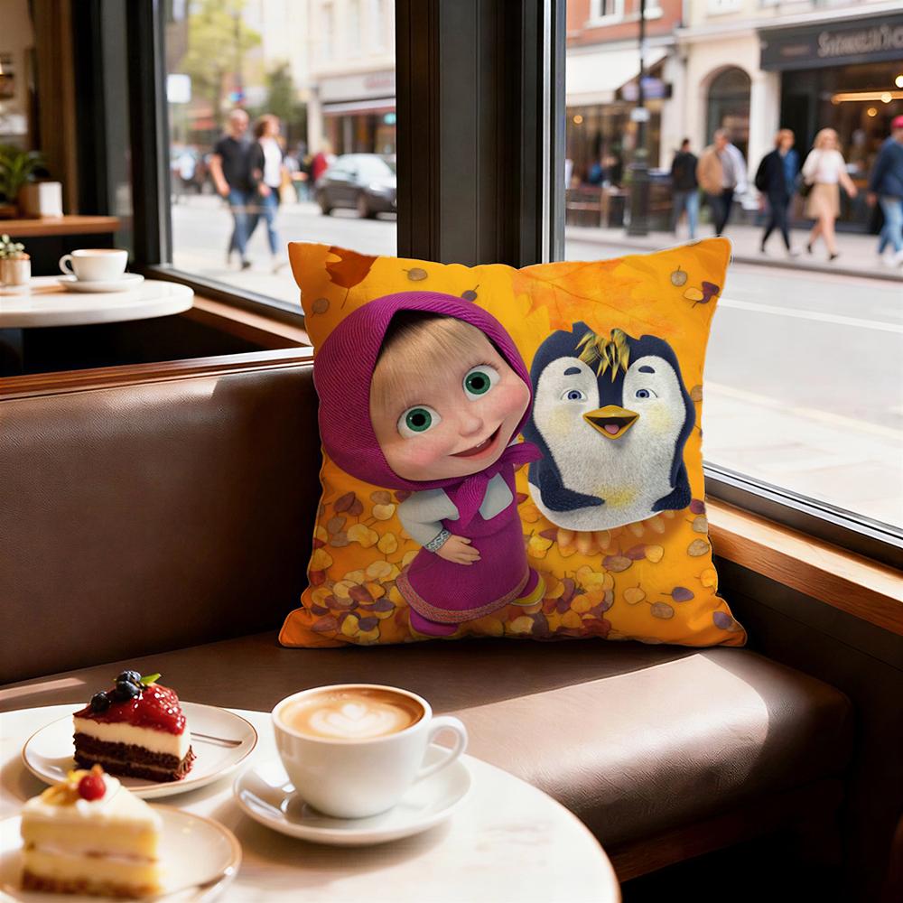 Cartoon Masha And Bear Cushion Cover Decorative Cushions Covers Cover Sofa x Pillow Piece x x Pillowcase