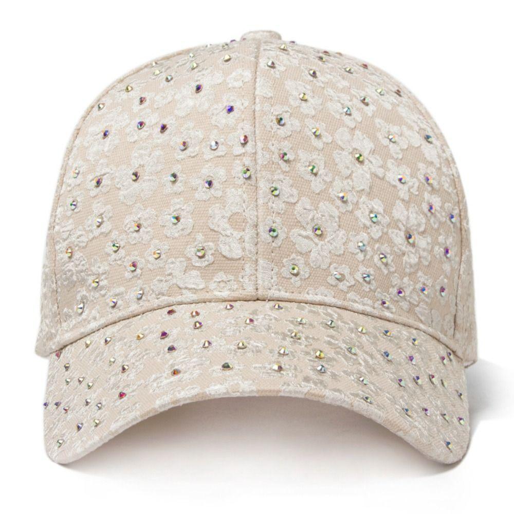 Breathable Floral Baseball Cap Rhinestone Decoration Adjustable Flower Baseball Hat Sun Protection Elegant Hat Summer Wear