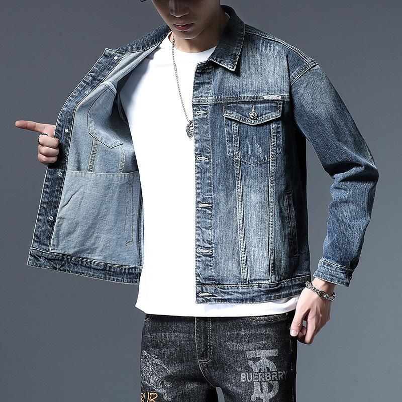 2024 Новая осенняя джинсовая куртка в корейском стиле для мужчин, свободная посадка, куртка Fat Plus Plus Plus Plus Plus Plus Plus Plus Plus Plus