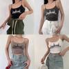 Letter Print Women's Camisole Short Crop Top Slim With Padded Sleeveless Tank Tops