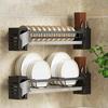 Dish Rack Punch-Free Wall-Mounted Bowl Drying Rack Kitchen Tableware Organizer Multifunctional Dish Storage Shelf Spoon Holder