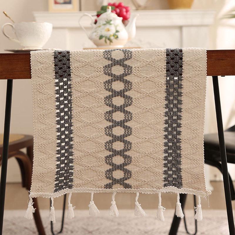 Дорожка для стола с кисточками из хлопка и льна в этническом стиле - легкое роскошное праздничное украшение