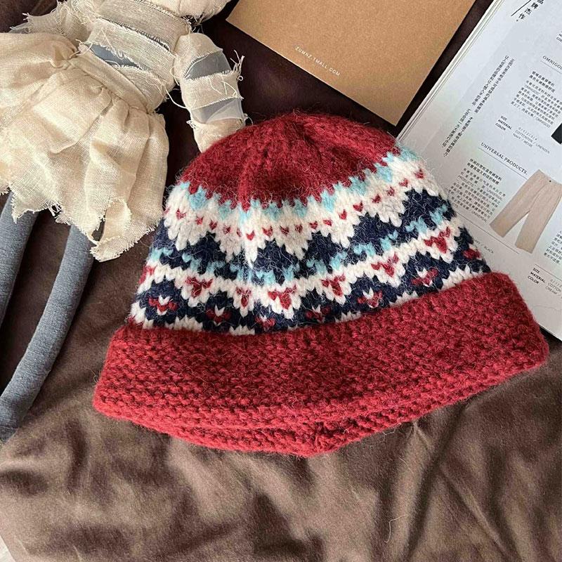 Retro Jacquard Knitted Beanies Cap For Men&Women Winter Warm Unisex Hooded Hat Balaclava Caps Outdoor Ski Beanie Cold Hat Bonnet