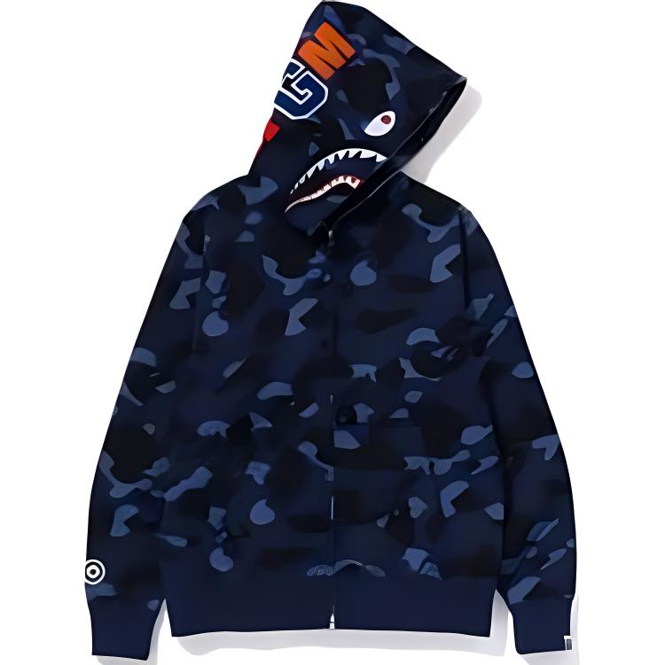 Bape Color Camo Shark Широкий крой Полная молния Двойная толстовка 1K20-115-007