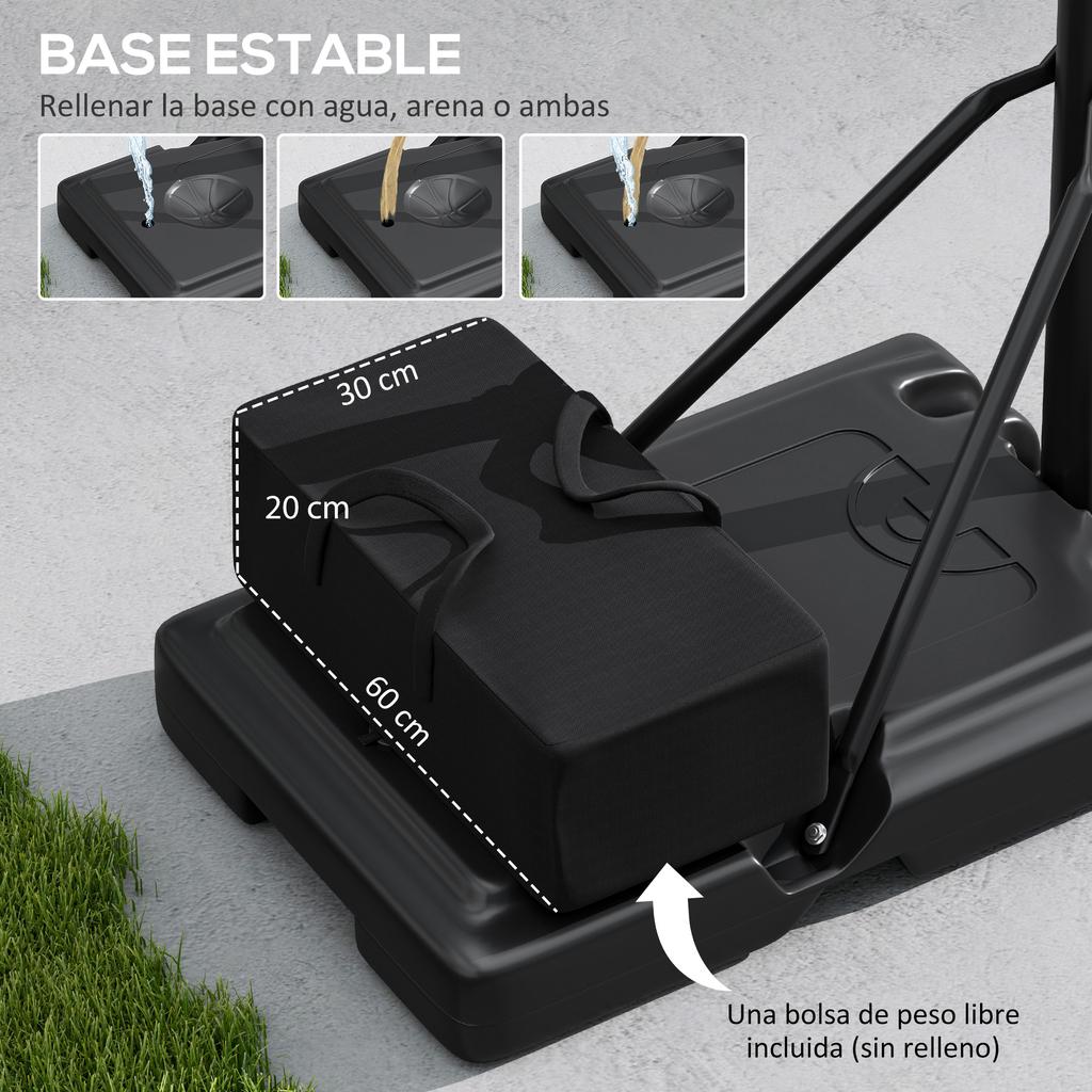 Basketball Hoop, Outdoor Indoor, Adjustable Height 235-305 cm, Wheels, Refillable Base, Weight Bag