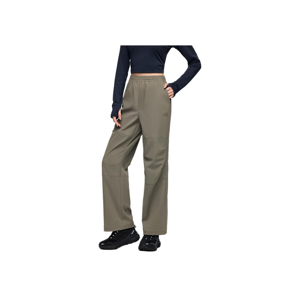 Anta Training Series Solid Color Mid-Rise Water-Resistant Two-Way Stretch Straight Leg Casual Pants Women Bottoms Deep-Green 962417501-3