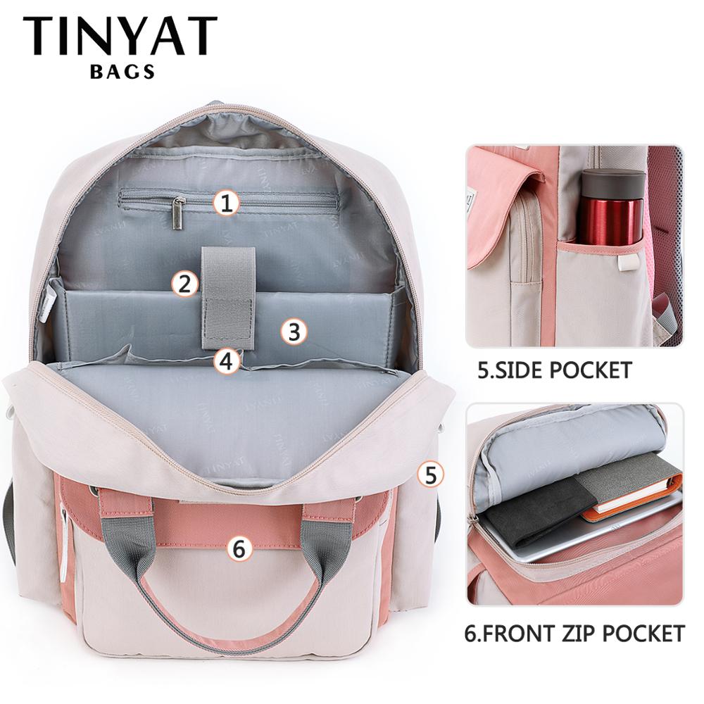 TINYAT Candy Women Canvas Backpack Waterproof Feminina Laptop Backpack 15 Pink Patchwork School Backpacks Bags for Teenage Girls