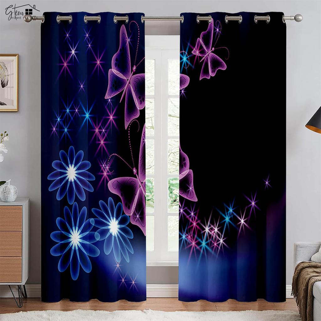 Retro Pastoral Butterfly Flower 3D Printing Curtains Beautiful And Fresh Bedroom Living Room Study Polyester Fiber Curtains 2PCS