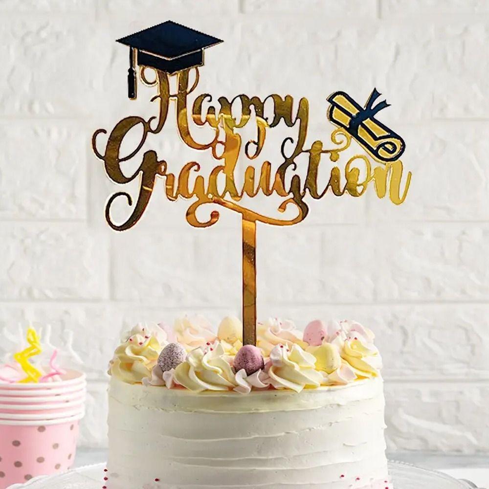 Acrylic Congrats Cake Topper Black Gold Bachelor Hat Cap Cake Decoration Graduation Party