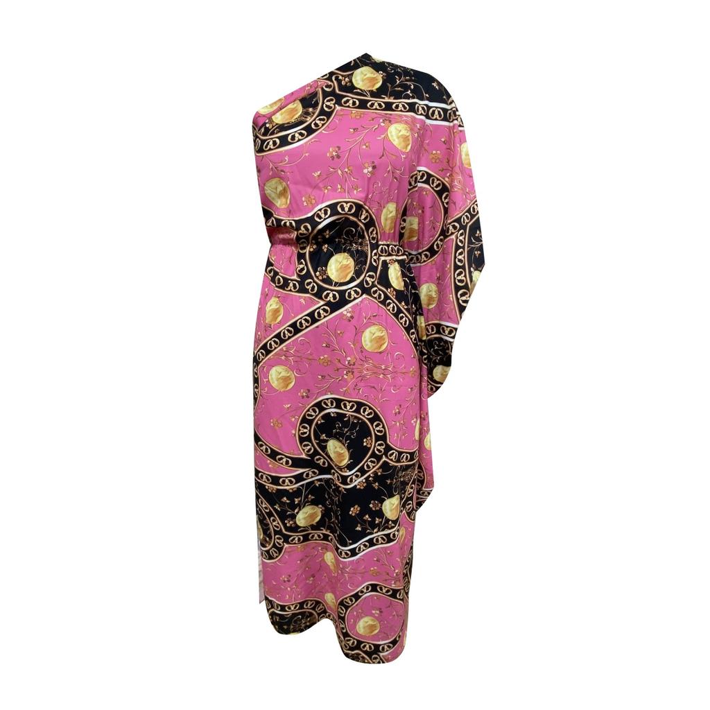 Женское сексуальное свободное повседневное платье с коротким рукавом и разрезом на одно плечо с цветочным принтом